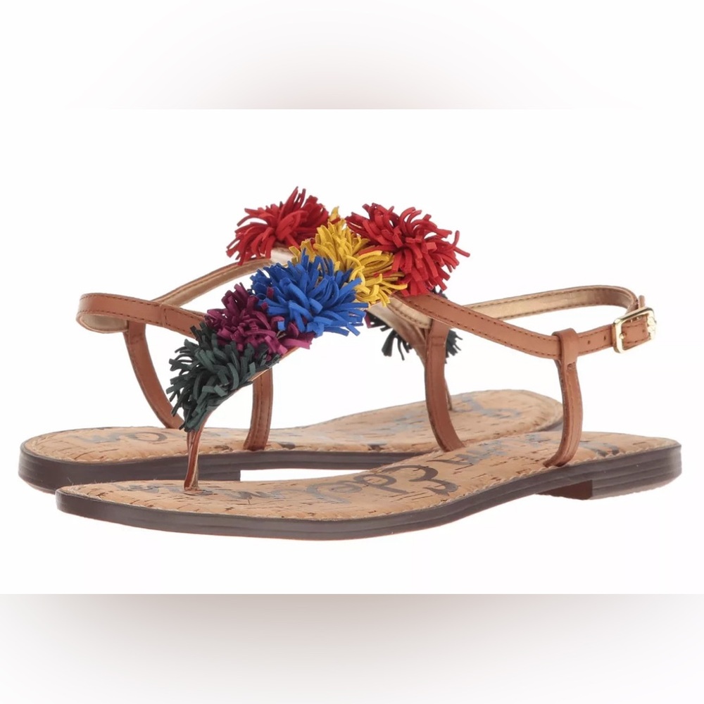 SAM EDELMAN Sz 10.5 GATES EMBELLISHED LEATHER FRINGE THONG SANDAL MULTICOLOR